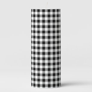 Black & White Gingham Print Pillar Candle