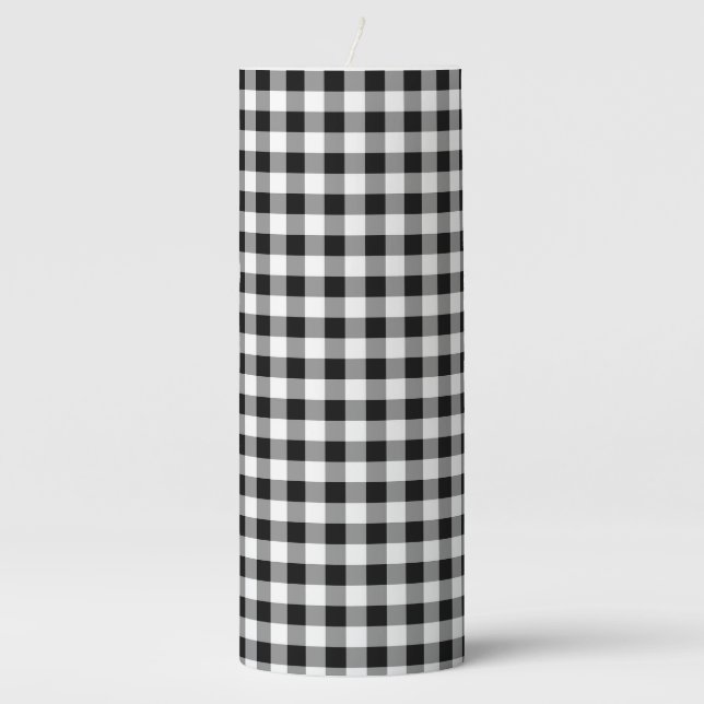 Black & White Gingham Print Pillar Candle (Front)