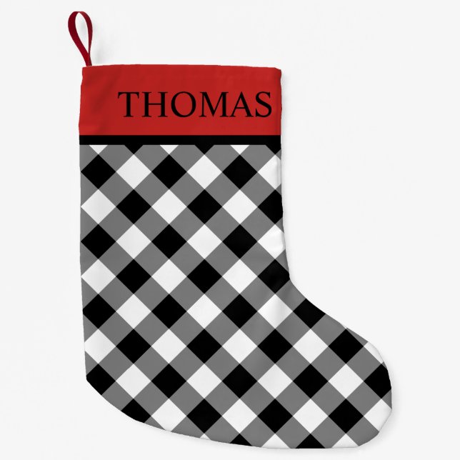Black White Gingham Red Modern Christmas Small Christmas Stocking (Front)