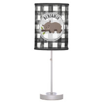 Black   White Gingham Sleepy Bear Baby Table Lamp