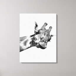 Black white giraffe african animal peekaboo photo canvas print
