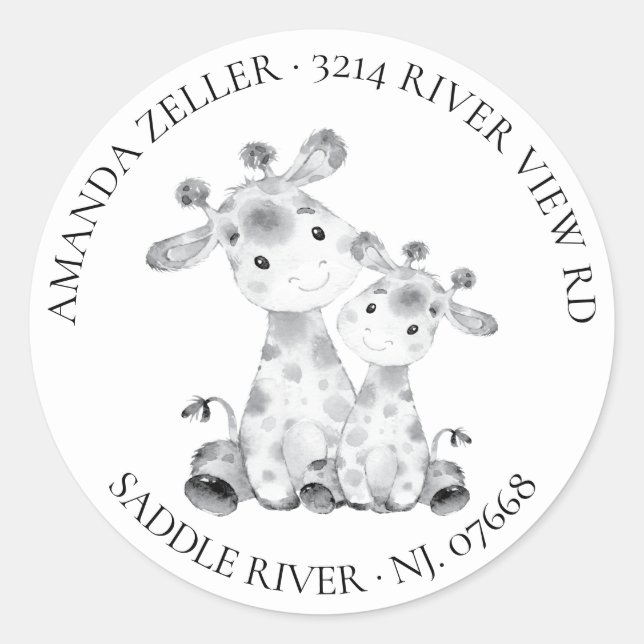Black & White Giraffe Shower Return Address Label (Front)