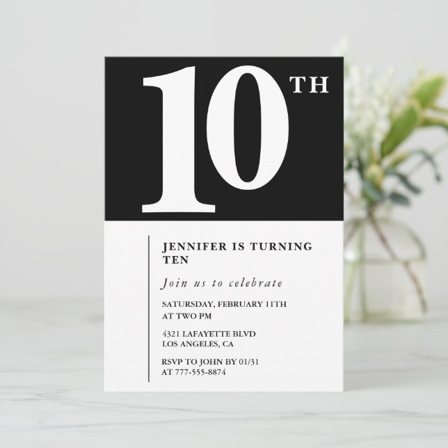 Black White Girls 10th birthday invitation Chic (Standing Front)