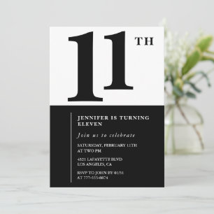 Black White Girls 11th birthday invitation Simple