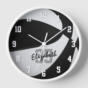 black white girls boys basketball personalized clock