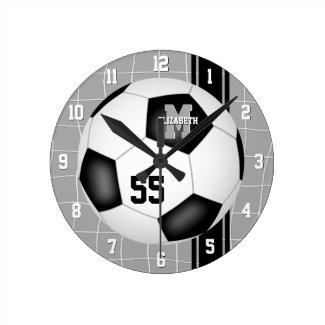 black white girls boys varsity stripes soccer round clock