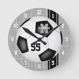 black white girls boys varsity stripes soccer round clock