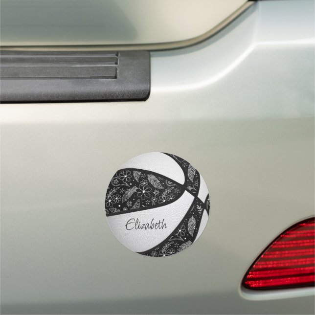 black white girly boho paislies pattern basketball car magnet (In Situ)