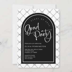 Black White Girly Bows Pattern Graduation Party  Invitation