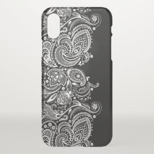 Black & White Girly Paisley Lace Design iPhone X Case