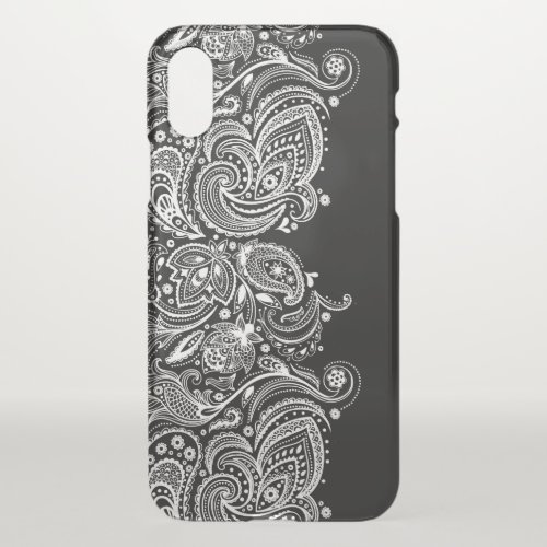 Black  White Girly Paisley Lace Design iPhone X Case