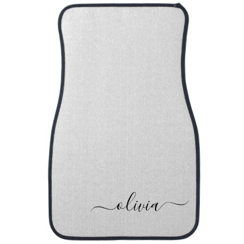 Black White Girly Script Monogram Name Modern Car  Car Floor Mat