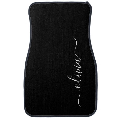 Black White Girly Script Monogram Name Modern Car  Car Floor Mat