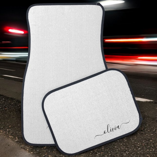 Black White Girly Script Monogram Name Modern Car Floor Mat (Creator Uploaded)