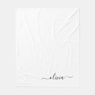 Black White Girly Script Monogram Name Modern Fleece Blanket