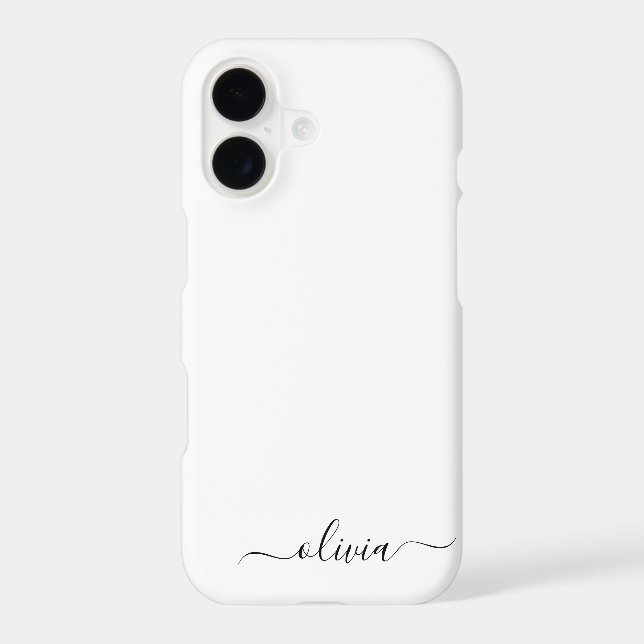 Black White Girly Script Monogram Name Modern Iphone Case (Back)