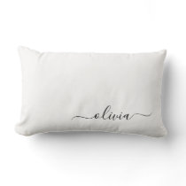 Black White Girly Script Monogram Name Modern Lumbar Pillow