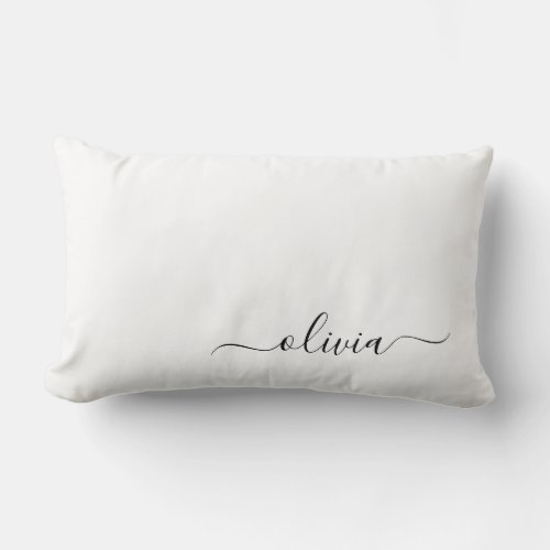 Black White Girly Script Monogram Name Modern Lumbar Pillow