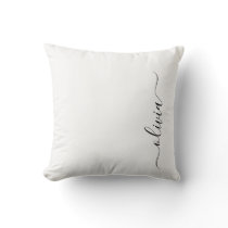 Black White Girly Script Monogram Name Modern Throw Pillow