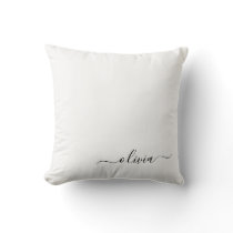 Black White Girly Script Monogram Name Modern Throw Pillow
