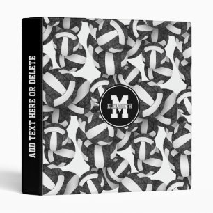 black white girly sports volleyballs pattern 3 ring binder