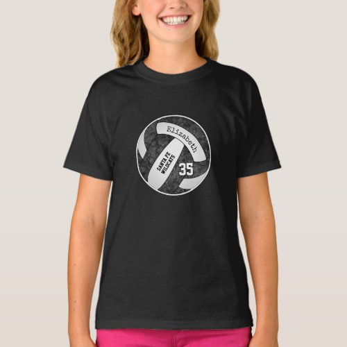 Black white girly volleyball team colors T_Shirt