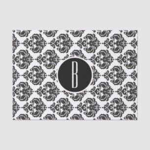 Black White Glam Damask Monogram Letter Initial Tissue Paper