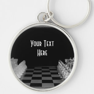 Black & White Glass Chess Board Game Keychain