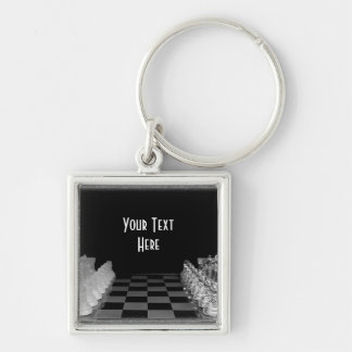 Black & White Glass Chess Board Game Keychain