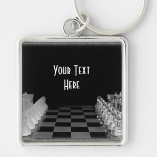 Black & White Glass Chess Board Game Keychain