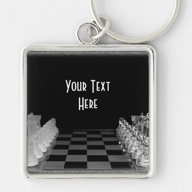 Black & White Glass Chess Board Game Keychain (Front)