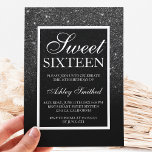 black white glitter elegant script chic Sweet 16 Invitation<br><div class="desc">A modern,  pretty chic and elegant faux black glitter shower ombre with black color block Sweet 16 birthday party invitation with ombre pattern. Perfect for a princess Sweet sixteen,  an elegant black and white theme.</div>