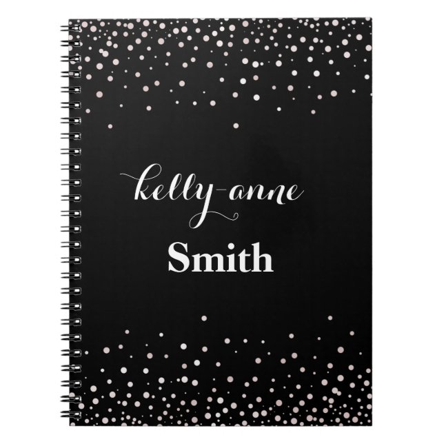 Black White Glitter Faux Foil Glamorous kraft Notebook (Front)
