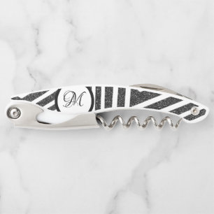 Black White Glitter Geometric Striped Waiter's Corkscrew