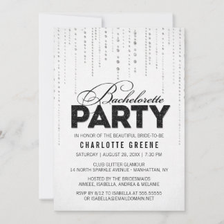 Black & White Glitter Look Bachelorette Party Invitation