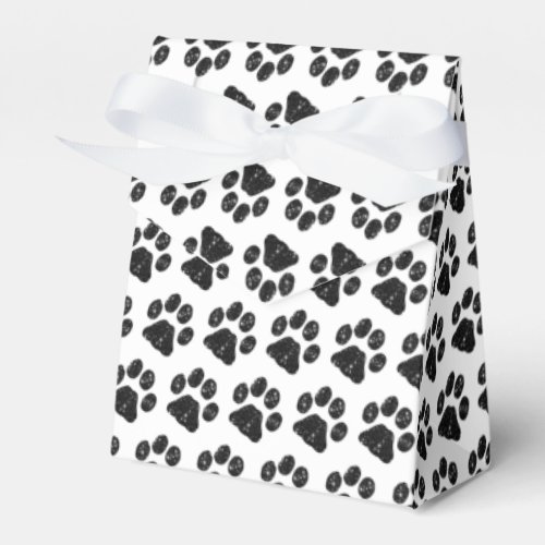 Black White Glitter Paw Print Favor Boxes