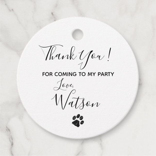 Black White Glitter Paw Print Favor Tags (Front)
