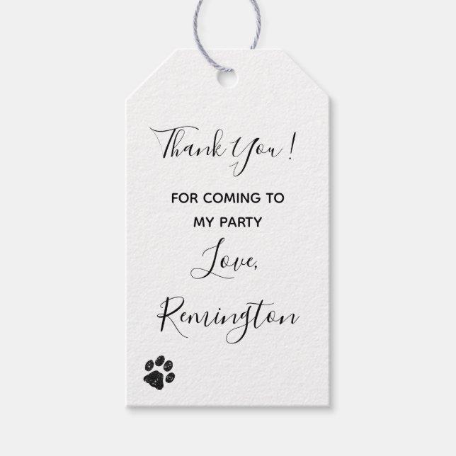 Black White Glitter Paw Print Gift Tags (Front)