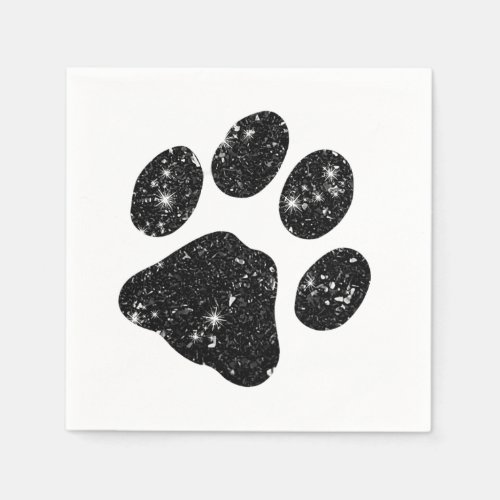 Black White Glitter Paw Print Napkins