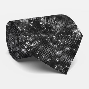 Black White Glitter Shiny Sparkle Glam Disco Neck Tie