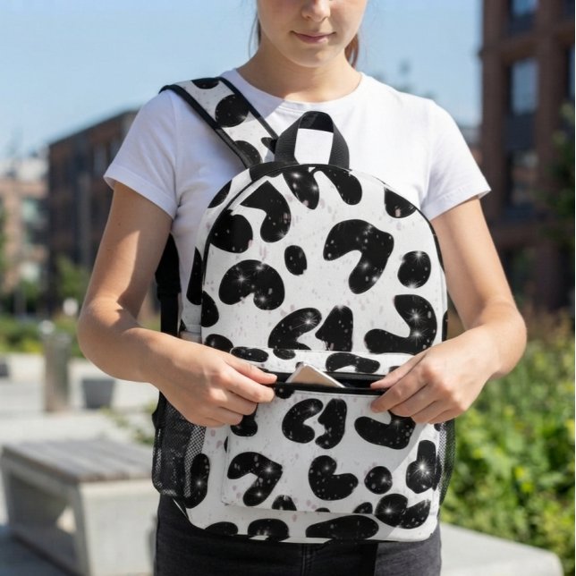 Black White Glitter Splatter Printed Backpack (Creator Uploaded)