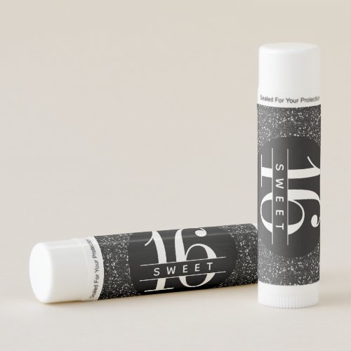 Black White Glitter Sweet 16 Party Favor Lip Balm