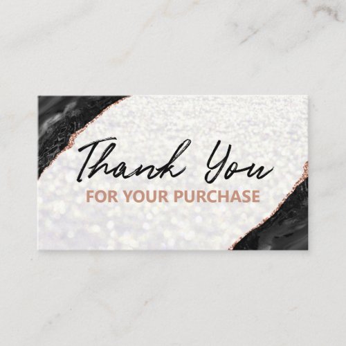 Black White Glitter Thank You For Your Purchase Business Card