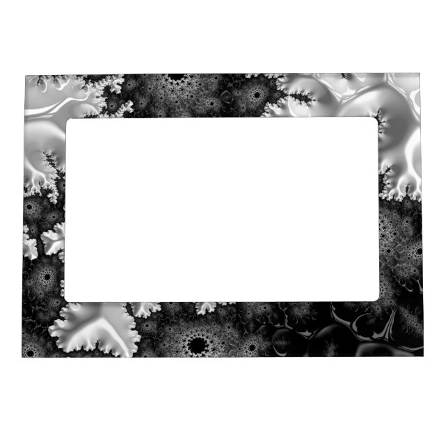 Black&White Glossy Fractal Art Magnetic Frame (Front)
