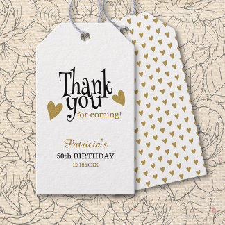 Black White Gold 50th Birthday Thank You Favor Gift Tags