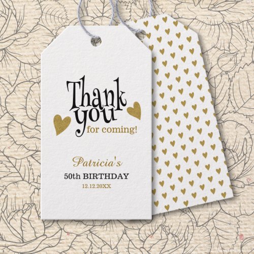 Black White Gold 50th Birthday Thank You Favor Gift Tags