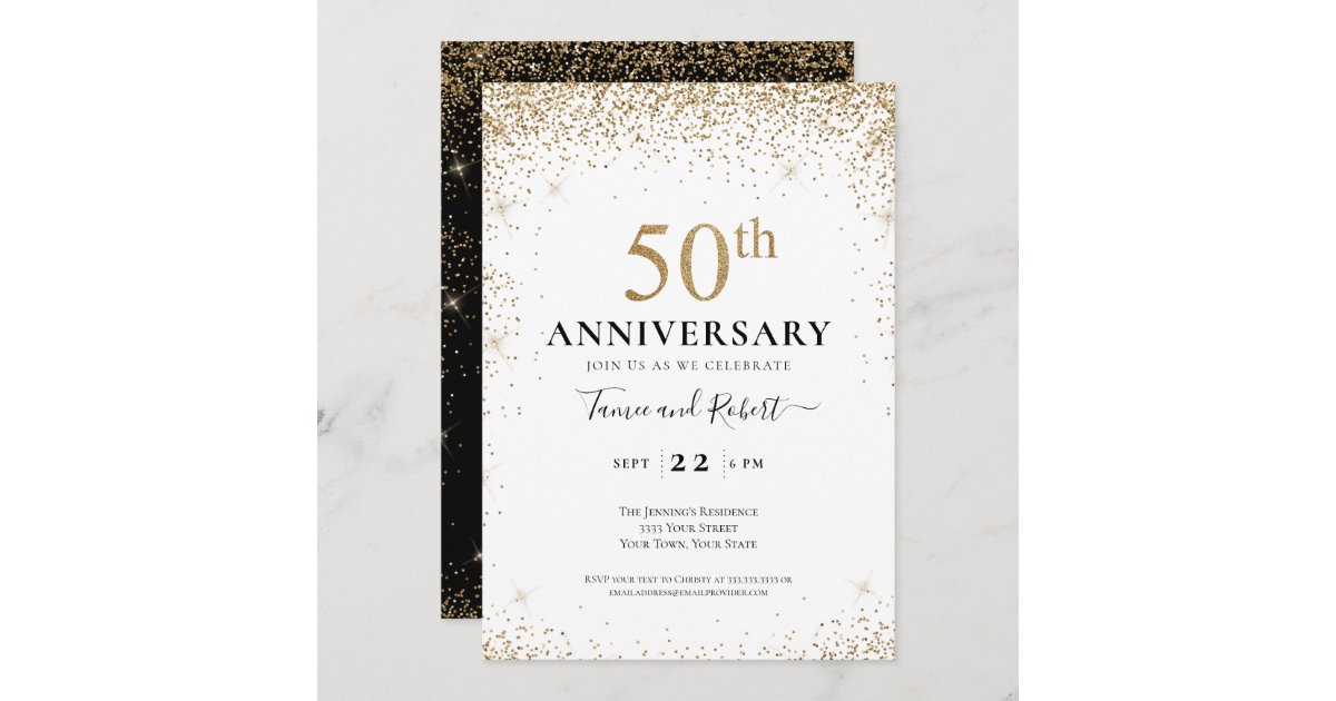 Black White Gold 50th Wedding Anniversary Invitation Zazzle 6413