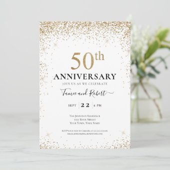 Black White Gold 50th Wedding Anniversary Invitation | Zazzle