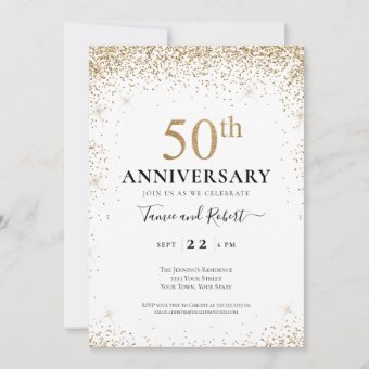 Black White Gold 50th Wedding Anniversary Invitation | Zazzle