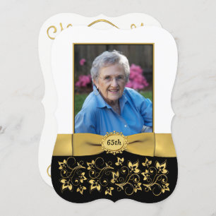 Black, White, Gold 65th Photo Birthday Invite 2